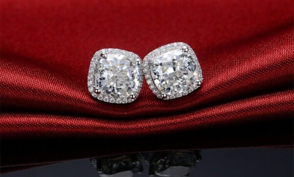 Men & Women 925 Sterling Silver Cubic Zirconia Halo Square Stud Earrings - Gift 1