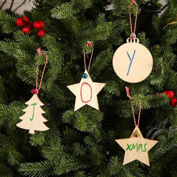 50 DIY Wooden Christmas Ornaments, Circles for Crafts Holiday Hanging Decoration 3