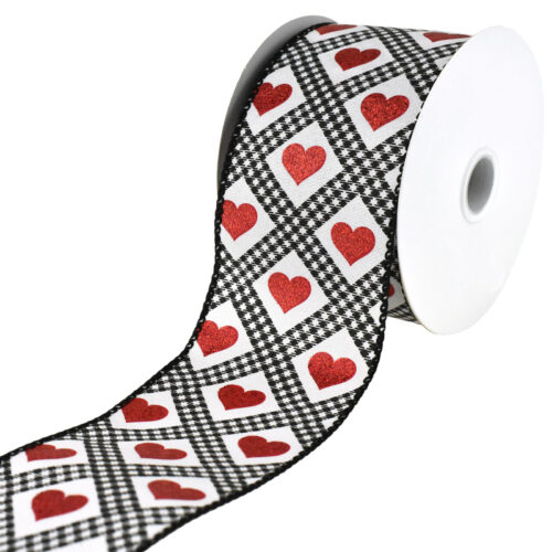 s-l1600 (3) Valentines Gingham Argyle Glitter Hearts Wired Ribbon, 2-1/2-Inch, 10-Yard