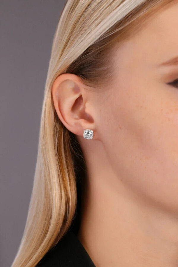 Men & Women 925 Sterling Silver Cubic Zirconia Halo Square Stud Earrings - Gift 2
