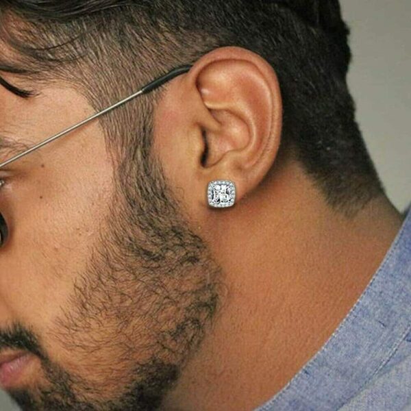Men & Women 925 Sterling Silver Cubic Zirconia Halo Square Stud Earrings - Gift 3