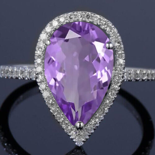 s-l1600 4.00 CTTW Lab Created Amethyst Gemstone Pear Cut Sterling Silver Ring Size 6-9