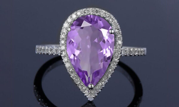 4.00 CTTW Lab Created Amethyst Gemstone Pear Cut Sterling Silver Ring Size 6-9 1