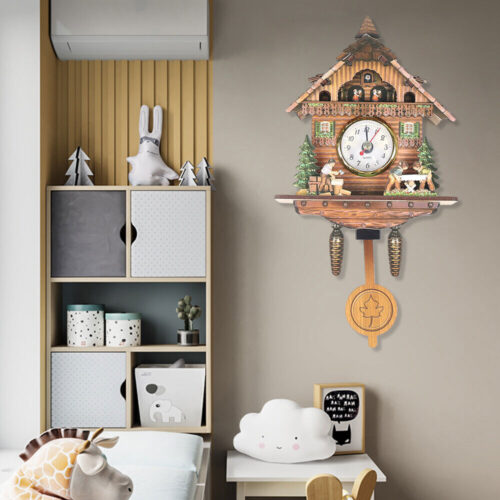 Cuckoo Wall Clock Vintage Wooden Hanging Clock Home Living Room Decor