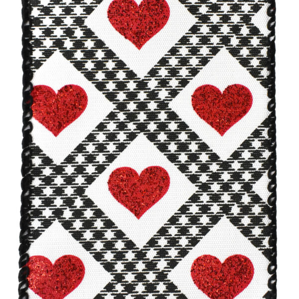 Valentines Gingham Argyle Glitter Hearts Wired Ribbon, 2-1/2-Inch, 10-Yard 2