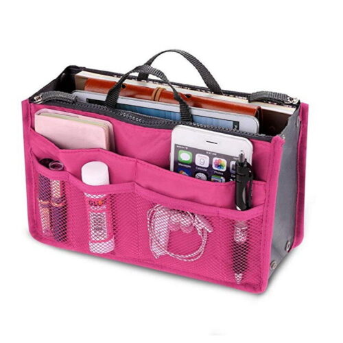 s-l1600 (41) Women Multi-Pocket Travel Handbag Organizer Insert w Zipper Handles Purse Liner