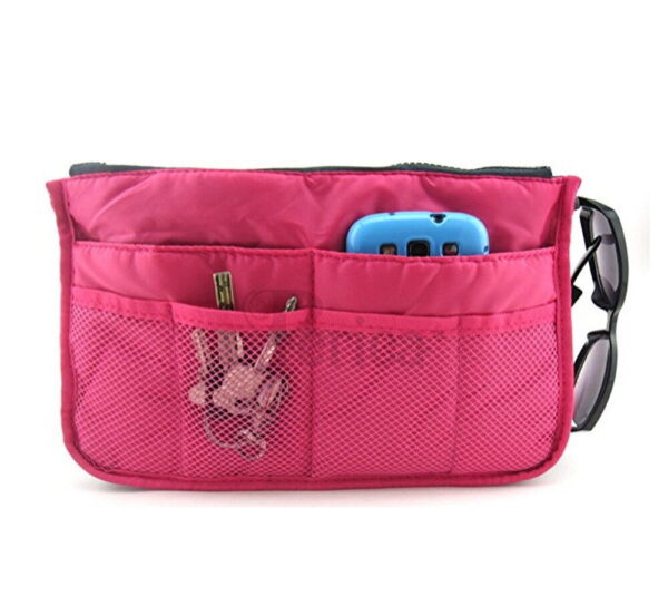 Women Multi-Pocket Travel Handbag Organizer Insert w Zipper Handles Purse Liner 2