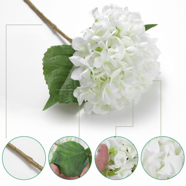 EZFLOWERY 5 Pcs Artificial Silk Hydrangea Flowers 18'' Bouquet Arrangement White 2