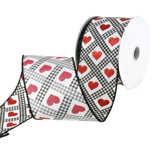 Valentines Gingham Argyle Glitter Hearts Wired Ribbon, 2-1/2-Inch, 10-Yard 3