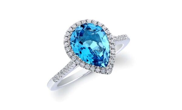 4.00 CTTW Lab Created Blue Topaz Pear Cut Sterling Silver Ring Size 5 1