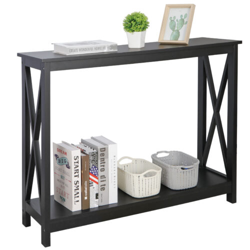 2-Tier Narrow Console Table Sofa Side Table Storage Shelf for Entryway Hallway