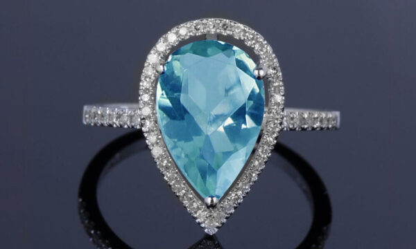 4.00 CTTW Lab Created Blue Topaz Pear Cut Sterling Silver Ring Size 5 2