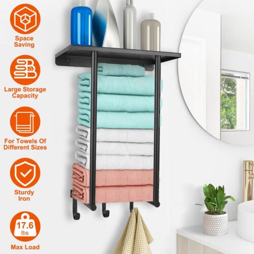 2 Tier Wall Mounted Towel Rack Metal Towel Holder Hanger Bathroom Storage Shelf