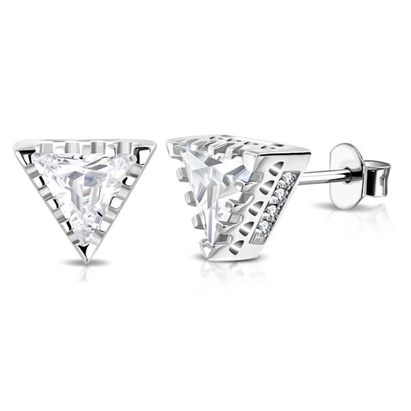 925 Sterling Silver White Clear CZ Triangle Stud Earrings, 0.25" 1