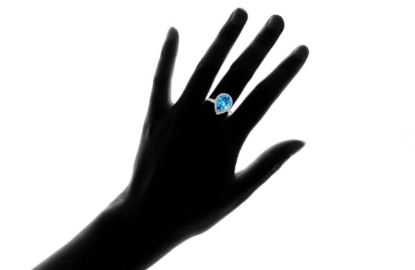 4.00 CTTW Lab Created Blue Topaz Pear Cut Sterling Silver Ring Size 5 3
