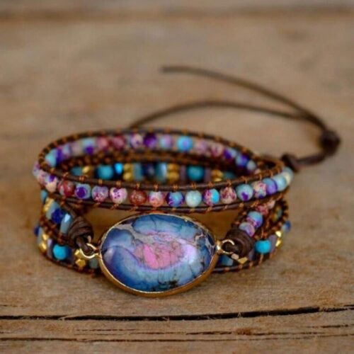 Boho 3 Strands Sea Sediment Handmade Braided Healing Reiki Wrap Women Bracelet