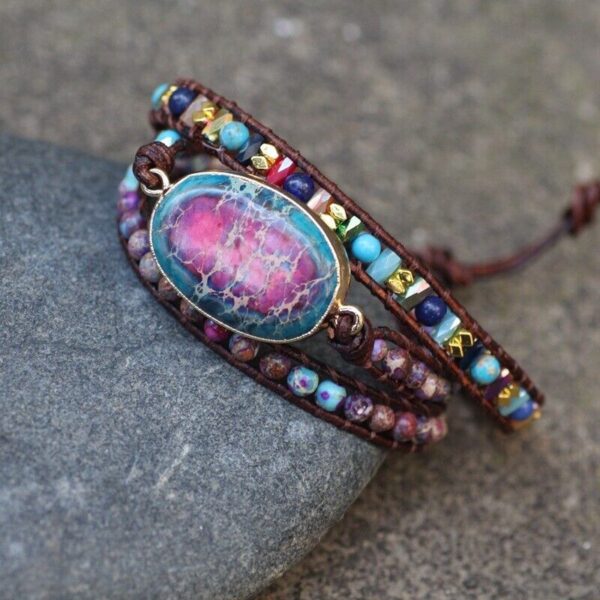 Boho 3 Strands Sea Sediment Handmade Braided Healing Reiki Wrap Women Bracelet 2