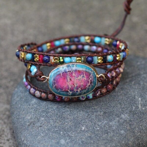 Boho 3 Strands Sea Sediment Handmade Braided Healing Reiki Wrap Women Bracelet 3