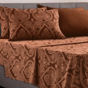 Deep Pocket 6 Piece Bed Sheet Set 1800 Series Microfiber Comfort Paisley Sheets