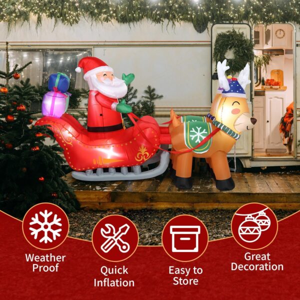7FT Inflatable Santa Double Deer w/Sled Waterproof Christmas Outdoor Decoration 2