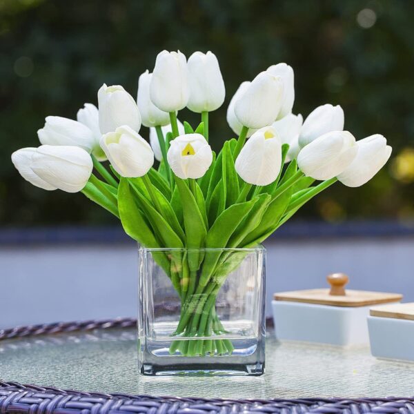 20 × Artificial White Tulip Fake Flowers Real Touch Wedding Home Decor Gifts 1