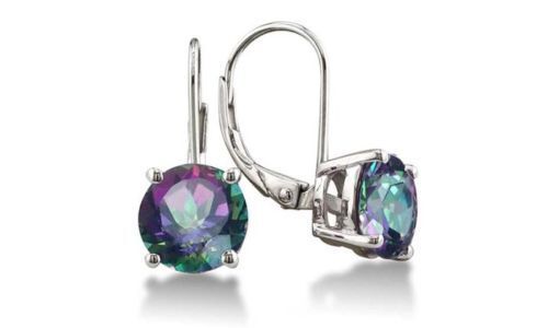 Mystic 925 Sterling Silver Plated Round Cut Rainbow Topaz Stud Earrings Womens 3