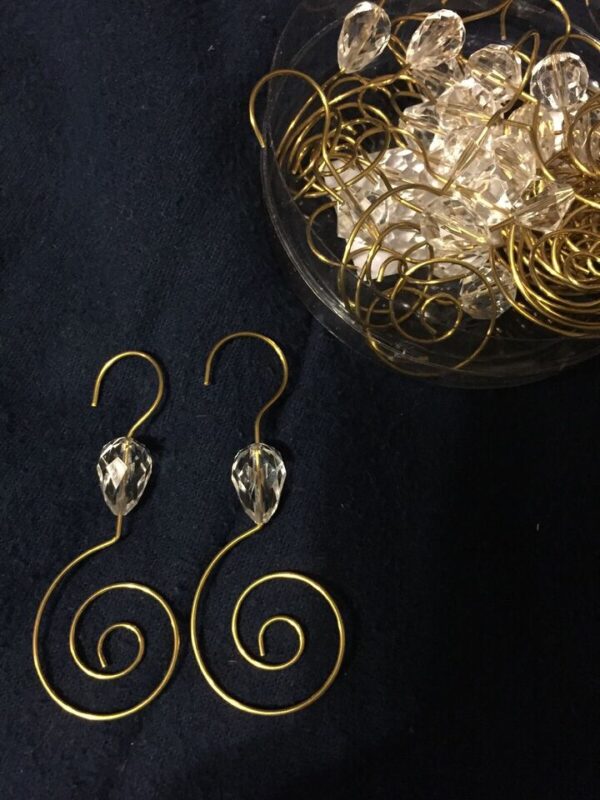 24 Spiral GOLD Jewel Bead fancy Ornament Hook Wire Hanger Christmas Tree 1