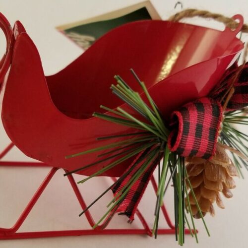 s-l960 - 2024-01-10T100736.837 Christmas Ornaments Metal Sleighs w Pine Cones