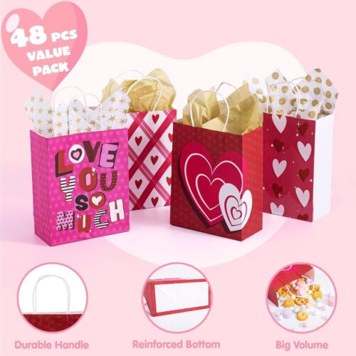 s-l960 - 2024-01-10T154919.582 48 pcs Valentine's Day Paper Gift Bags with Handle Hearts Love Party Favors Wrap