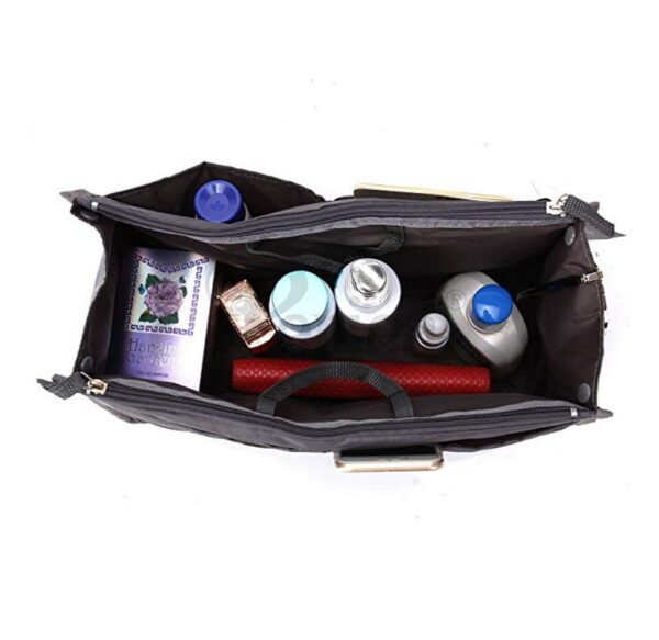 Women Multi-Pocket Travel Handbag Organizer Insert w Zipper Handles Purse Liner 2