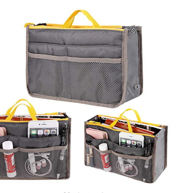 Women Multi-Pocket Travel Handbag Organizer Insert w Zipper Handles Purse Liner 1