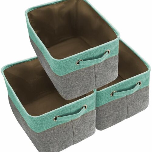 Storage Basket Rectangular Fabric Collapsible Organizer Bin Box 3-Pack