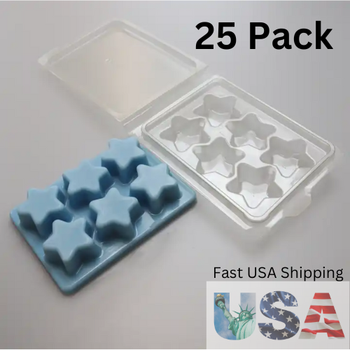s-l960 (6) Wax Melt Molds 25 Pack Star Shape Plastic Wax Melt Clamshells Wickless Candle