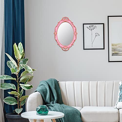 YCHMIR Vintage Mirror Small Wall Mirror Hanging Mirror 14.5 x 10 inchs Oval Pink 3
