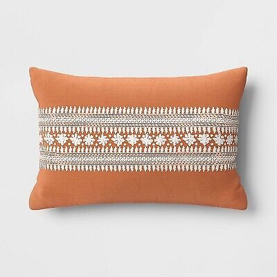 Floral Embroidered Lumbar Throw Pillow Rust - Threshold