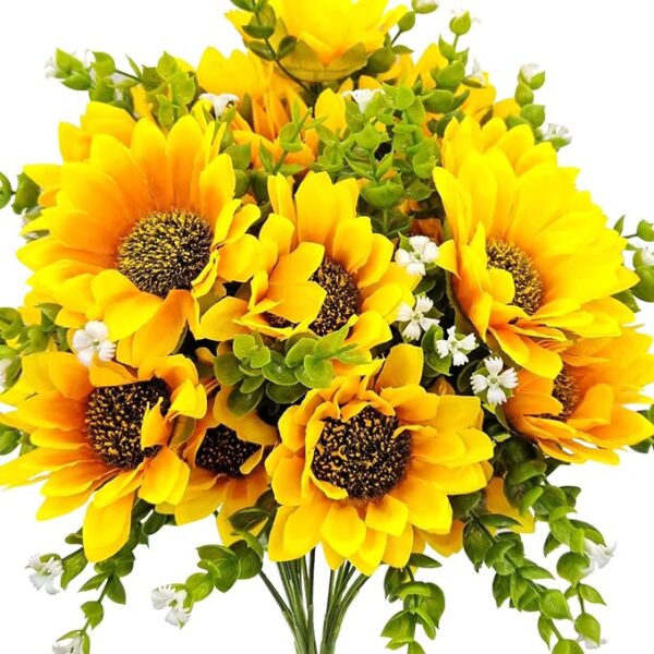 Guagb Artificial Sunflowers Bouquet - 3 Pack Silk Faux Fake Sunflowers with Stem for Home Outdoor Indoor Wedding Kitchen Centerpieces Table Decoration 1