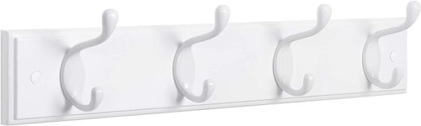 SONGMICS Wall-Mounted Coat Rack - 4 Dual Metal Hooks, Entryway Organizer for Coats, Bags, Keys - Bedroom, Living Room, White (ULHR23WT) 1