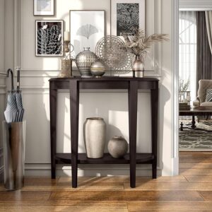 Contemporary Brown 1-Shelf Half-Moon Console Table - Modern Transitional MDF Wood Finish, Includes Hardware Shelf