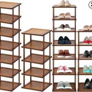 Wenqik Bamboo Shoe Rack - Narrow Vertical Corner Shoe Rack for Entryway, Closet, Garage, Bedroom - 2 Pack (5 Tier, 7 Tier)