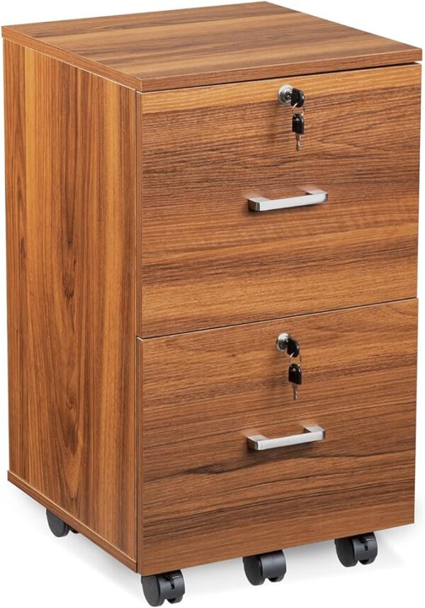 VINGLI 2 Drawer File Cabinet with Lock - Wood Grain Walnut for Letter Size File Folders, Under Desk Rolling File Cabinet for Home Office, Mobile Filing Cabinet Printer Stand 1
