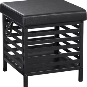 VECELO Storage Ottoman - Foot Rest Stool - Modern Footstools with Flip-up Lid - Small Stool Cube for Living Room, Bedroom, Dorm - 13 inches - PU Seat & Metal Frame - Supports up to 466 lbs - Black