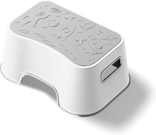 UNCLE WU Kids Step Stool - Lightweight, Easy to Clean - Slip-Resistant Surface, Potty Training Stool - Bathroom Safety Bottom, 1 Step Stool for Kids/Adults (Gray White) 1