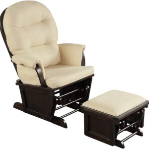 Costzon Baby Glider and Ottoman Set, Wood Nursery Rocker with Cushion, Upholstered Nursing Chair for Napping, Reading - Beige