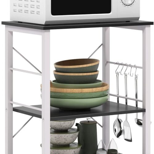 "Sogesfurniture 3-Tier Kitchen Baker's Rack Utility Shelf Microwave Oven Stand Storage Cart Workstation Shelf - 3-Tier Kitchen Utility Cart on Wheels with Storage, Black Brown"