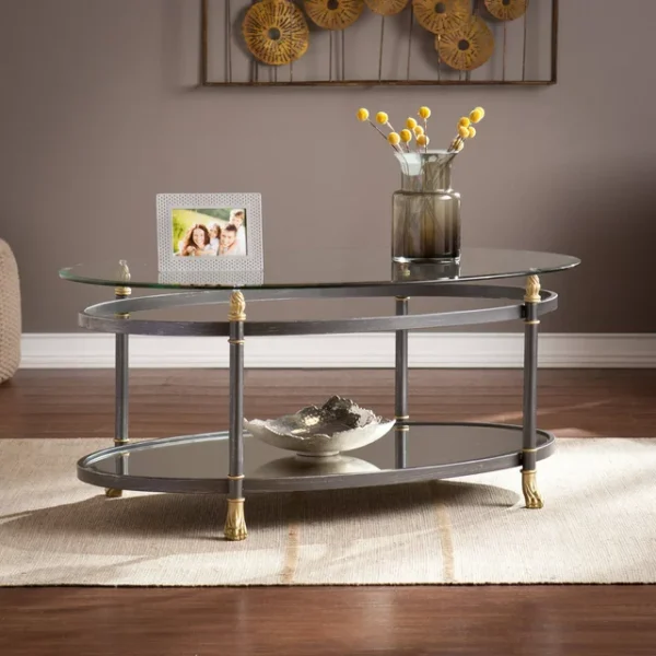 Southern Enterprises Claudia Regal Glass Top Oval Coffee Table - Dark Gray 1