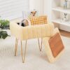 1 Wimarsbon Faux Mink Fur Storage Ottoman - Modern Soft Footstool with Metal Legs - Vanity Seat, Storage Bench, Ottoman Coffee Table, Makeup Chair for Bedroom - Yellow