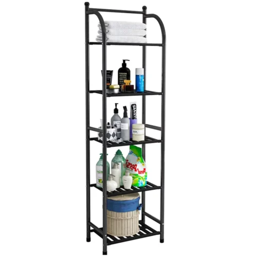 "Forthcan 5 Tier Bathroom Slim Storage Shelving Unit for Small Space - Bathroom Shelf Bathroom Towel Storage, Black"