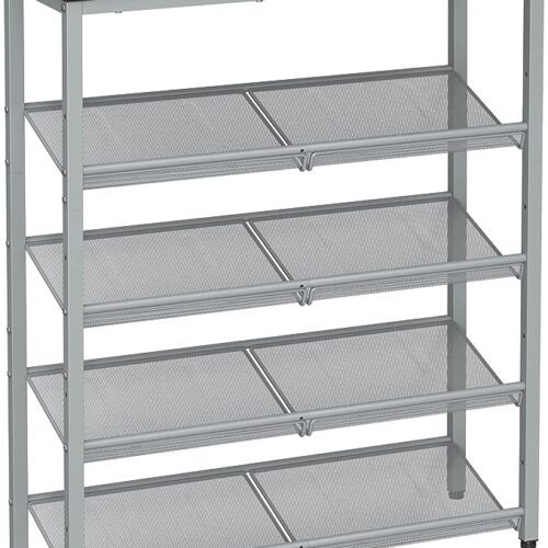 "VASAGLE Shoe Rack for Entryway - 5 Tier Shoe Storage Shelves, 16-20 Pairs Shoe Organizer, with Sturdy Wooden Top and Steel Frame, Free Standing, Industrial Style, Black and Silver ULBS038E22"