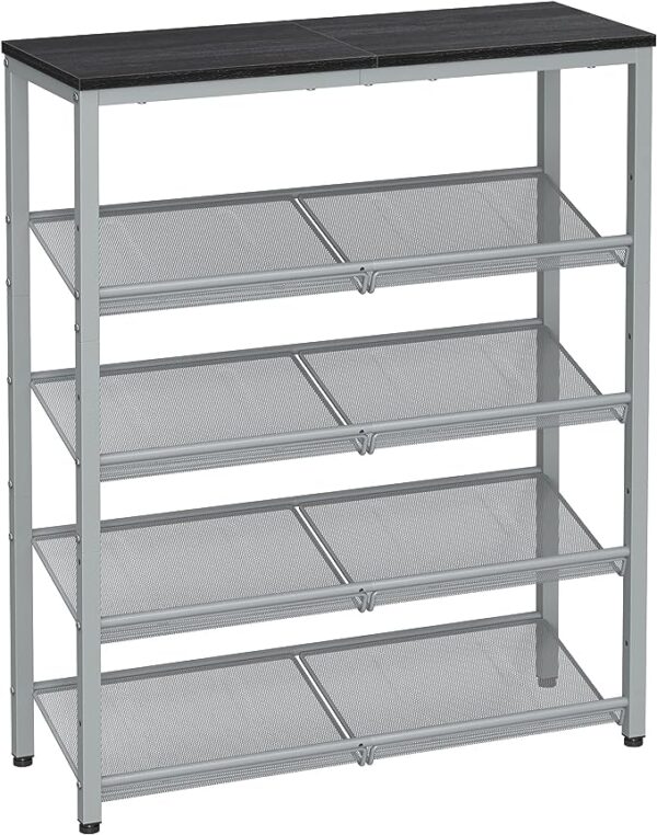 "VASAGLE Shoe Rack for Entryway - 5 Tier Shoe Storage Shelves, 16-20 Pairs Shoe Organizer, with Sturdy Wooden Top and Steel Frame, Free Standing, Industrial Style, Black and Silver ULBS038E22" 1