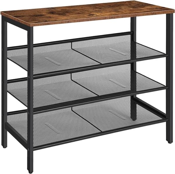 "HOOBRO Industrial Shoe Rack, 4-Tier Shoe Shelf Storage Organizer Unit with 3 Mesh Shelves, Wood Look Accent Furniture with Metal Frame, for Entryway, Living Room, Hallway" 1